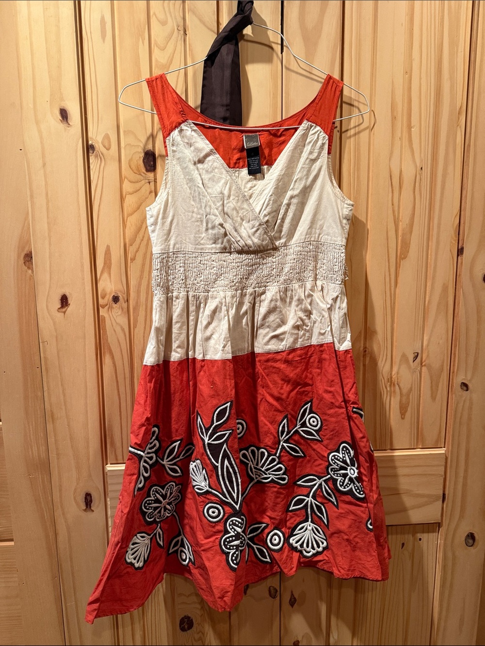 Red & Cream Floral Embroidered Sleeveless Sundress